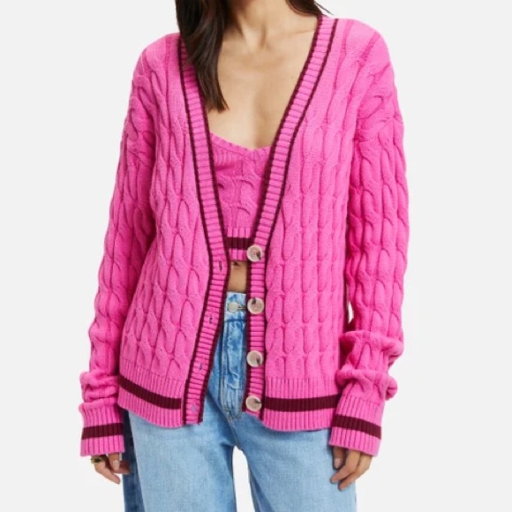 Good American Collegiate Cotton-Blend Knit Cardigan set size 1/2 (small/medium)